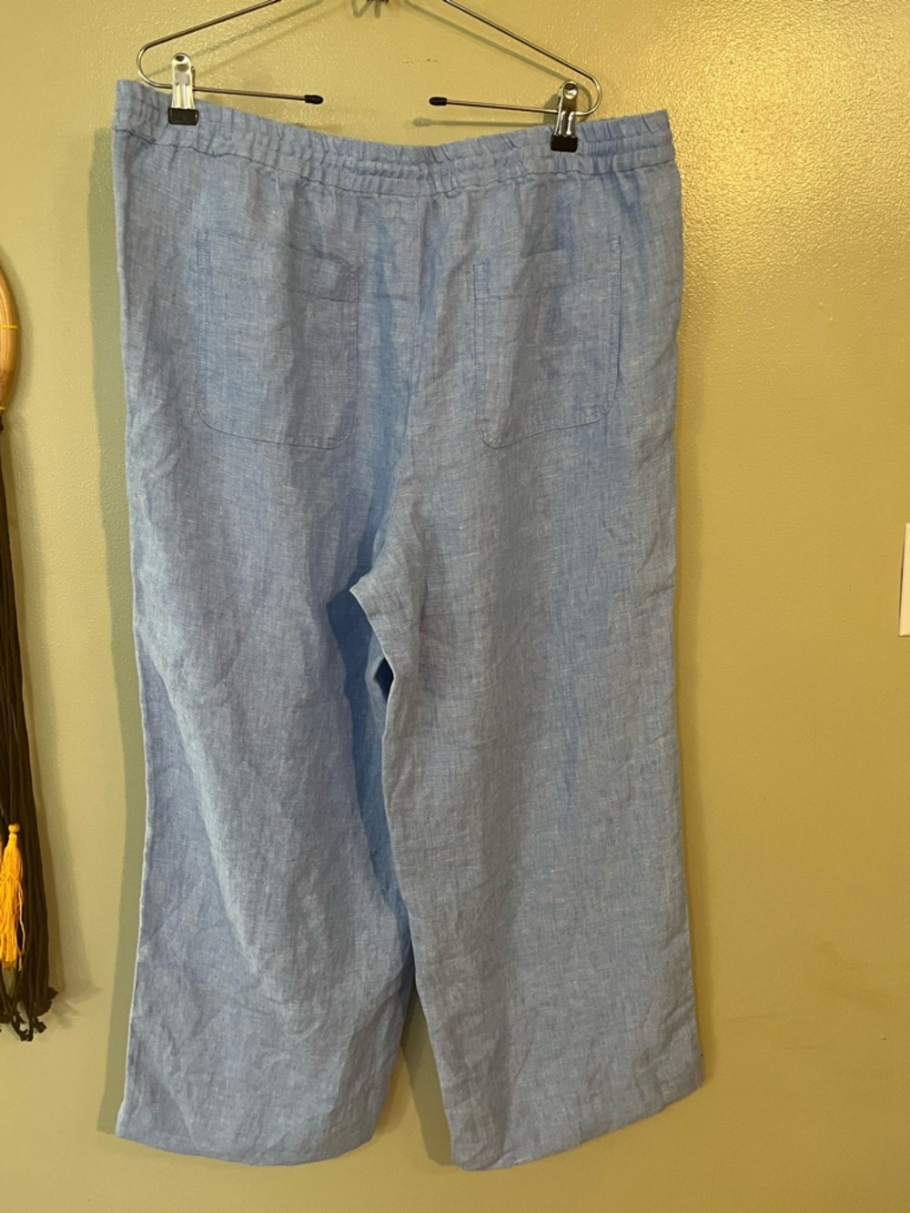 Talbots Sky Blue Wide-Leg Linen Drawstring Pants - Picture 2 of 14